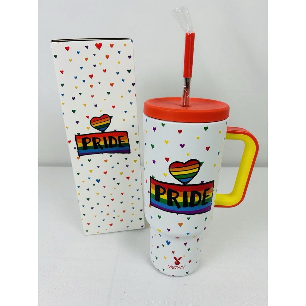 Meoky Pride Hearts 40oz Tumbler Stainless Steel Insulated Travel Mug New